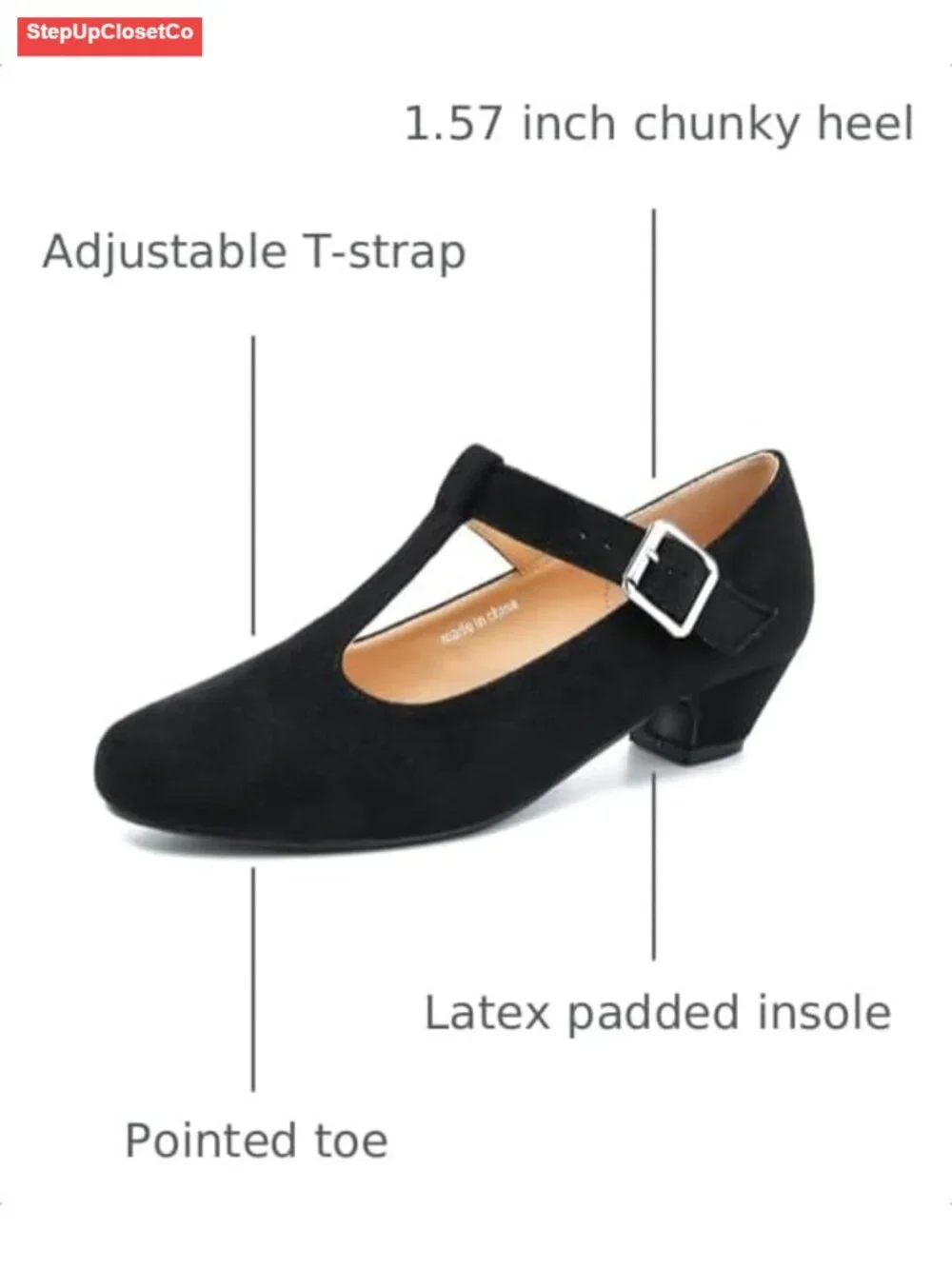 Women's T-Strap Mary Jane Pumps Low Block Heel Buckle Closure